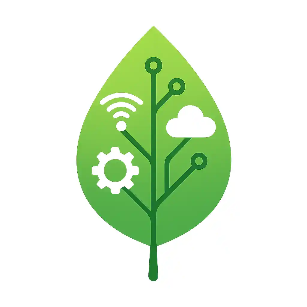 Feuille verte + symboles tech